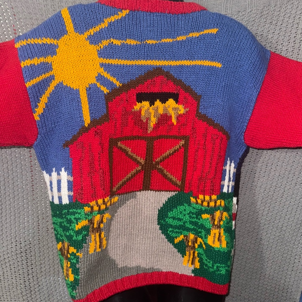 vtg Eagles Eye country farm cow teddy bear hand knit cardigan sweater Small - Picture 5 of 7